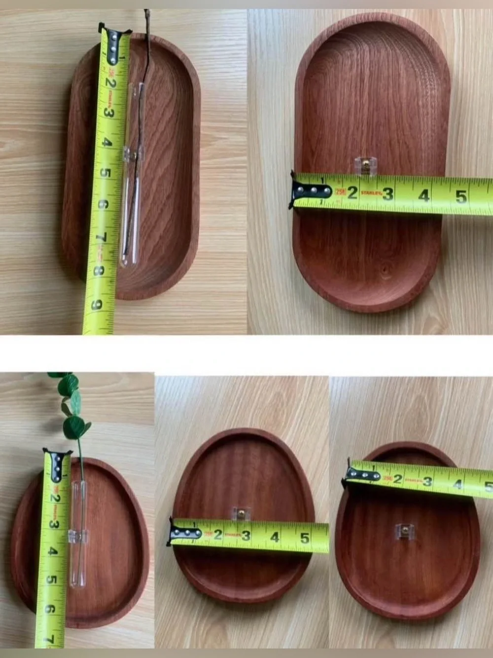 7-Piece Wooden Oval Wall Vase Set with Glass Tubes – Brown